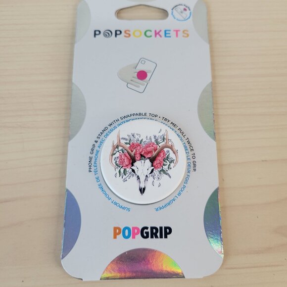 POPSOCKETS Deer Skull Boho Rose Bouquet White Swappable Pop Phone Grip Stand NEW - Picture 1 of 3
